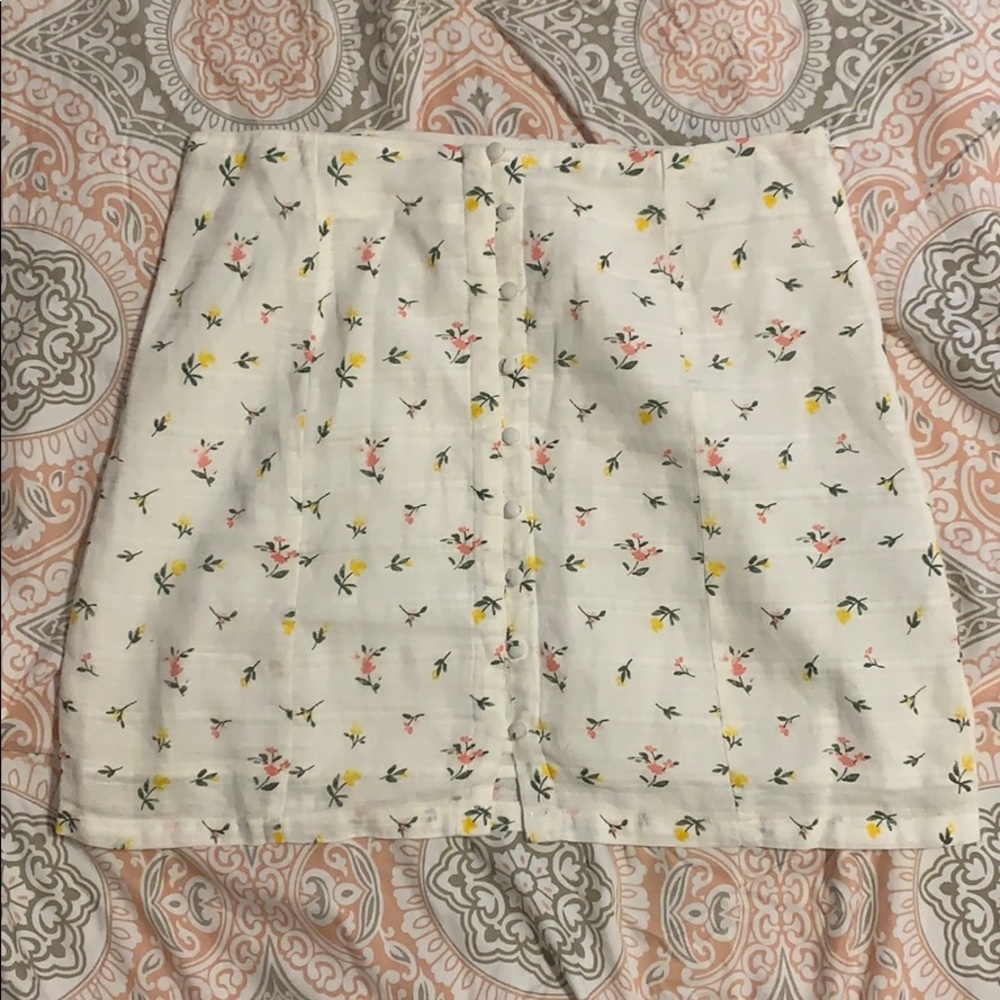 White floral button up mini skirt